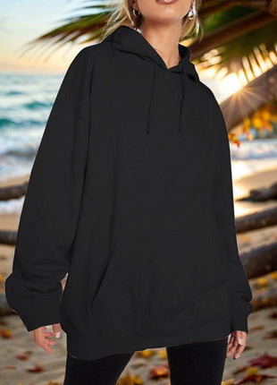 Drawstring Dropped Shoulder Hoodie - MimiStylez