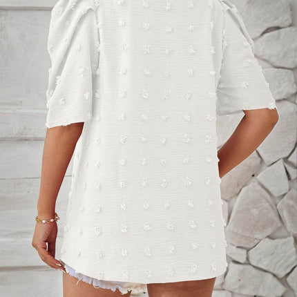 Swiss Dot Round Neck Short Sleeve Blouse - MimiStylez