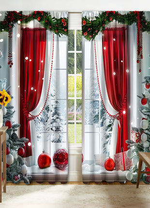 2PCs Digital Printed Christmas Curtains