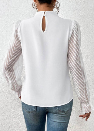 Mock Neck Flounce Sleeve Blouse - MimiStylez