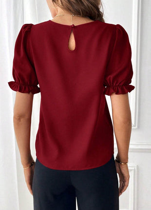 Round Neck Flounce Sleeve Blouse - MimiStylez