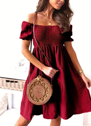 Full Size Ruffled Off-Shoulder Short Sleeve Dress - MimiStylez