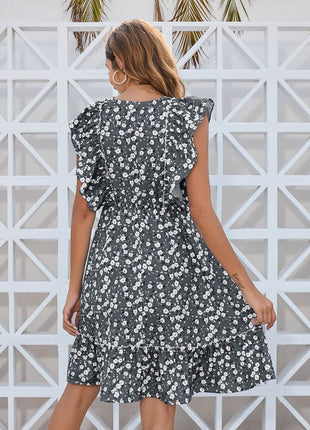 Ruffled Ditsy Floral Surplice Mini Dress - MimiStylez