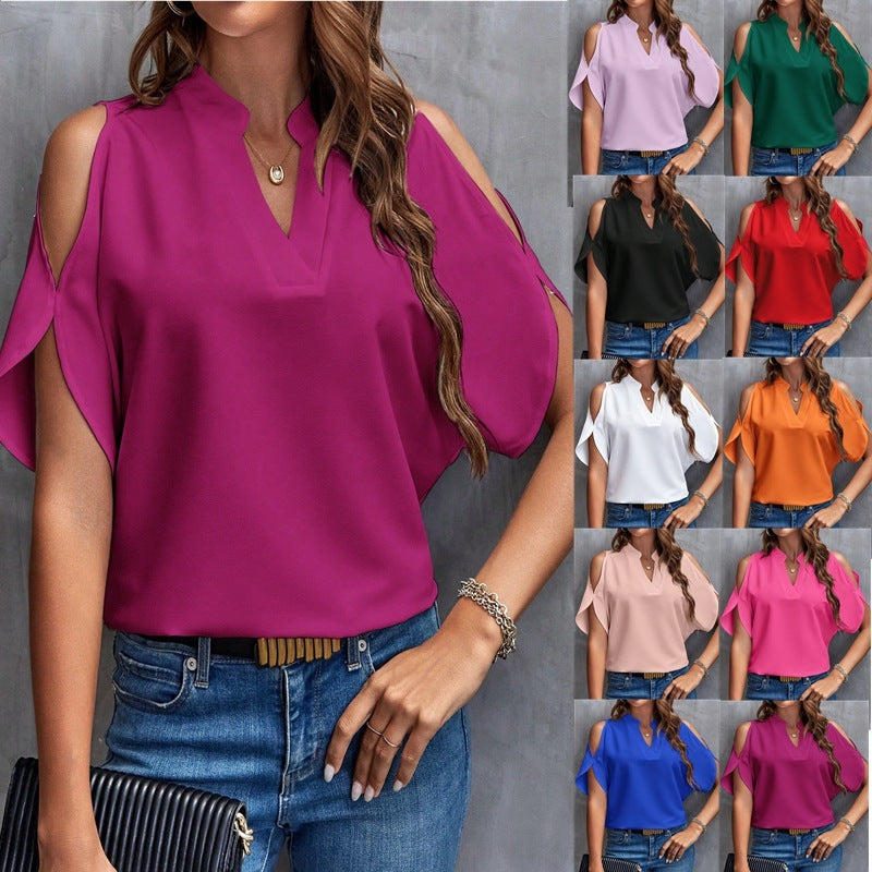 V-neck Graceful And Fashionable Off-the-shoulder Sleeves Women's Top