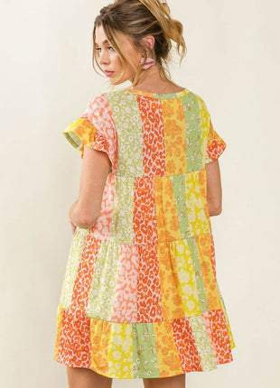 BiBi Leopard Short Sleeve Tiered Dress - MimiStylez