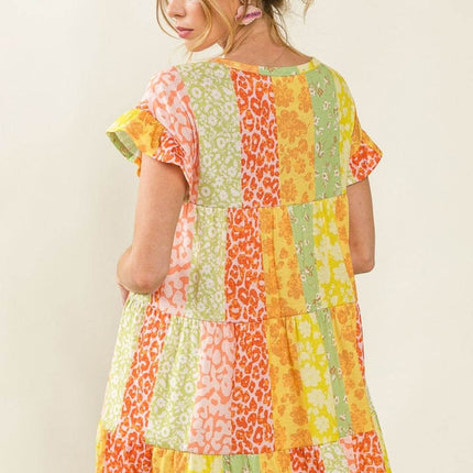 BiBi Leopard Short Sleeve Tiered Dress - MimiStylez