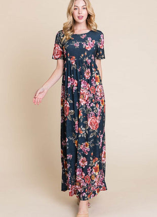 BOMBOM Floral Short Sleeve Maxi Dress - MimiStylez