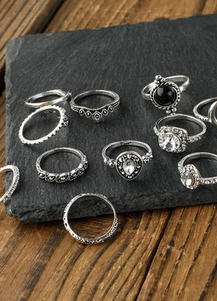 Alloy Synthetic Crystal 11-Piece Ring Set - MimiStylez
