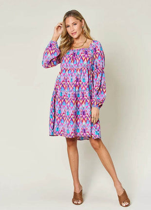 Double Take Full Size Printed Long Sleeve Dress - MimiStylez