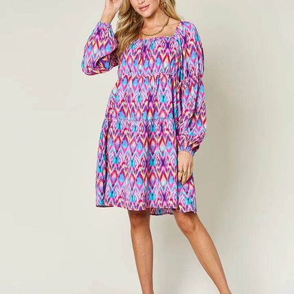 Double Take Full Size Printed Long Sleeve Dress - MimiStylez