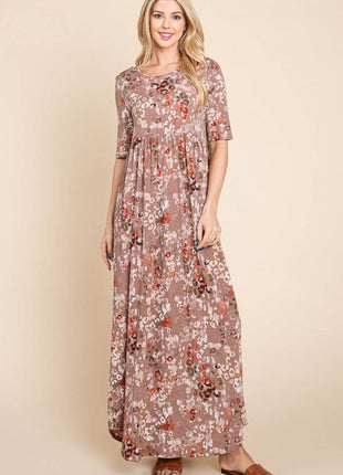 BOMBOM Printed Shirred Maxi Dress - MimiStylez
