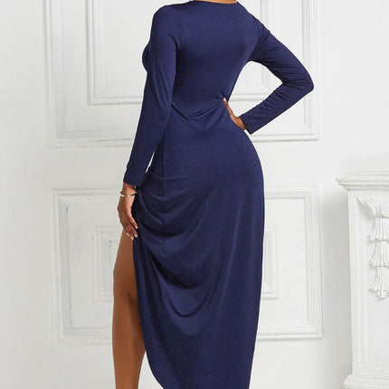 High-low Ruched Surplice Long Sleeve Dress - MimiStylez