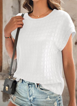 Textured Round Neck Short Sleeve Top - MimiStylez
