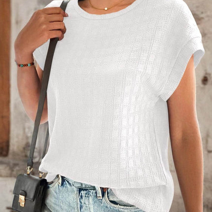 Textured Round Neck Short Sleeve Top - MimiStylez