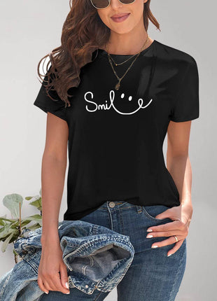 SMILE Round Neck Short Sleeve T-Shirt - MimiStylez