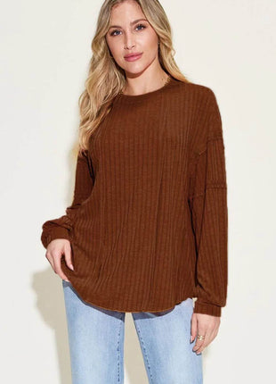 Basic Bae Full Size Ribbed Round Neck Long Sleeve T-Shirt - MimiStylez