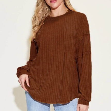 Basic Bae Full Size Ribbed Round Neck Long Sleeve T-Shirt - MimiStylez
