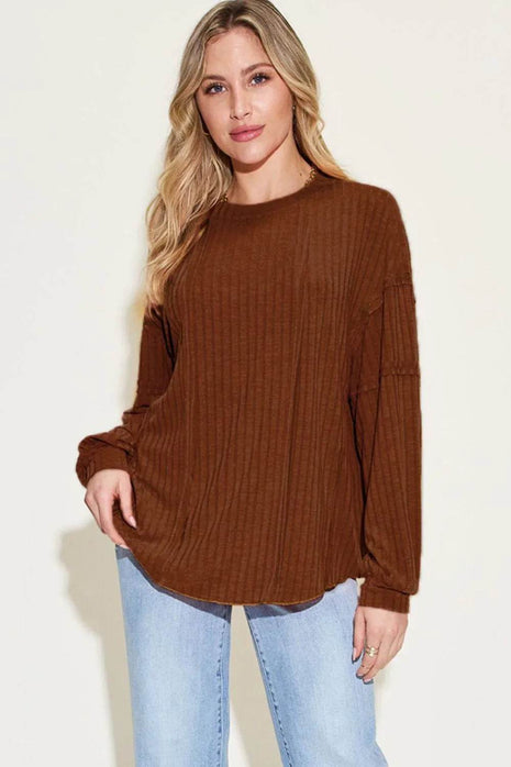 Basic Bae Full Size Ribbed Round Neck Long Sleeve T-Shirt - MimiStylez