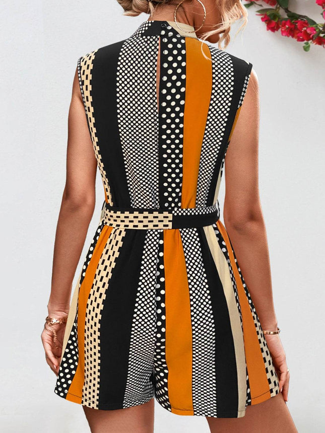 Tied Color Block Sleeveless Romper - MimiStylez