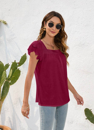 Ruffled Square Neck Cap Sleeve Blouse - MimiStylez