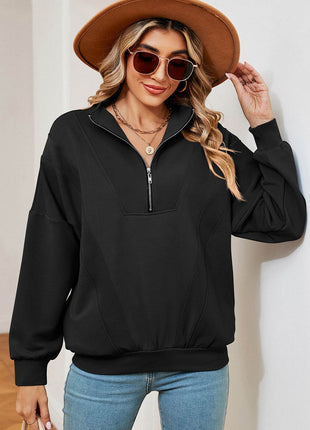 Half Zip Dropped Shoulder Sweatshirt - MimiStylez