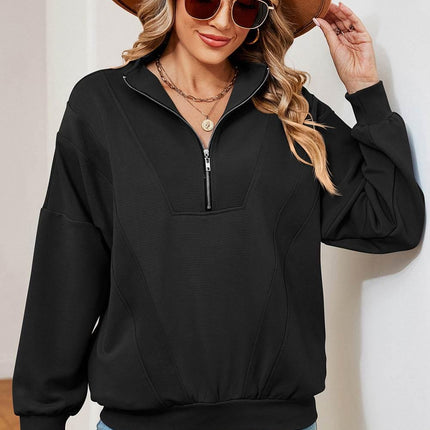 Half Zip Dropped Shoulder Sweatshirt - MimiStylez