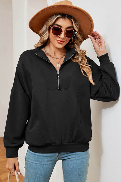 Half Zip Dropped Shoulder Sweatshirt - MimiStylez