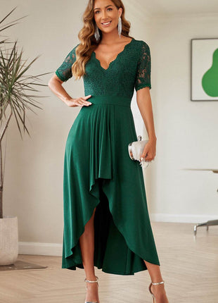 Lace Cutout V-Neck Short Sleeve Dress - MimiStylez