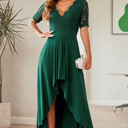 Lace Cutout V-Neck Short Sleeve Dress - MimiStylez