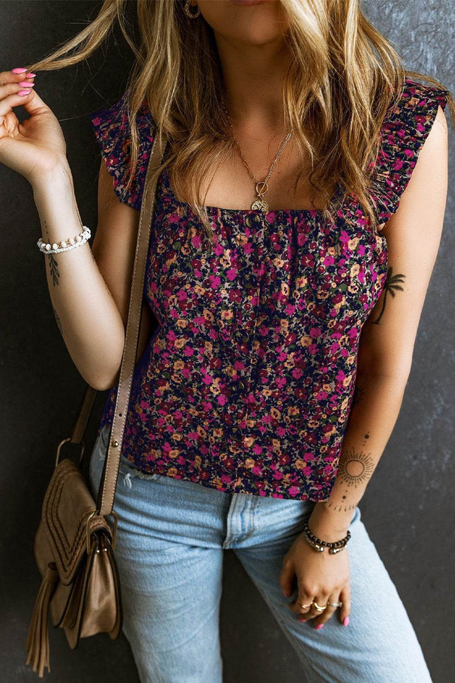 Printed Square Neck Tank - MimiStylez