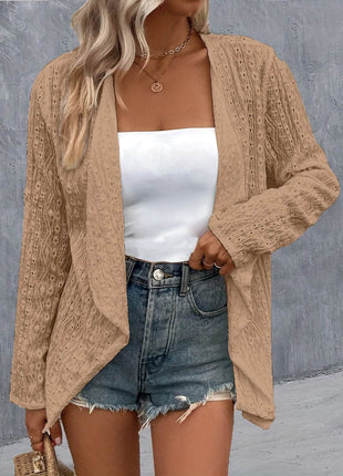 Eyelet Roll-Tab Sleeve Cardigan - MimiStylez