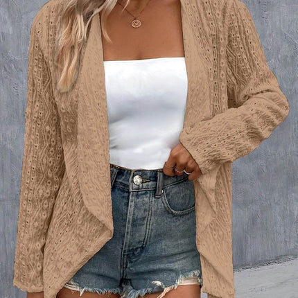 Eyelet Roll-Tab Sleeve Cardigan - MimiStylez