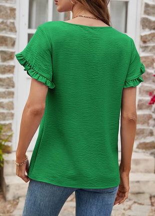 Textured Petal Sleeve Round Neck Tee - MimiStylez