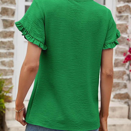 Textured Petal Sleeve Round Neck Tee - MimiStylez