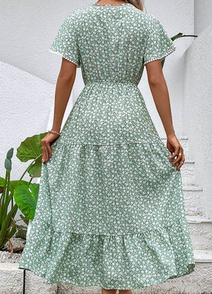 Ditsy Floral V-Neck Tiered Dress - MimiStylez