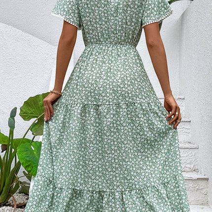 Ditsy Floral V-Neck Tiered Dress - MimiStylez