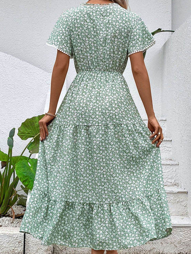 Ditsy Floral V-Neck Tiered Dress - MimiStylez