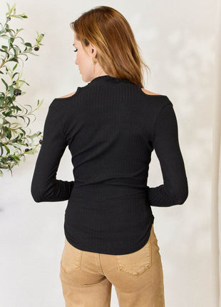 Culture Code Full Size Ribbed Surplice Cold Shoulder Top - MimiStylez