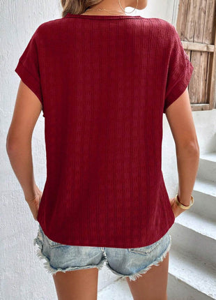 Textured Round Neck Short Sleeve Top - MimiStylez