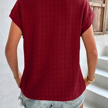 Textured Round Neck Short Sleeve Top - MimiStylez