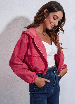 Drawstring Hooded Zip Up Jacket with Pockets - MimiStylez