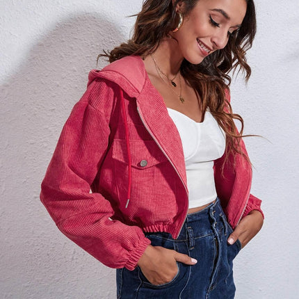 Drawstring Hooded Zip Up Jacket with Pockets - MimiStylez