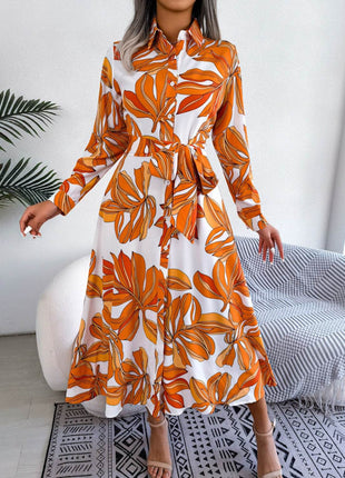 Tied Button Up Long Sleeve Dress - MimiStylez