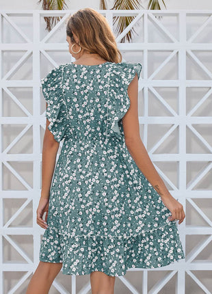 Ruffled Ditsy Floral Surplice Mini Dress - MimiStylez