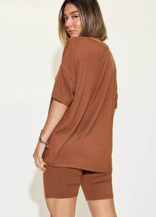 Neck Drop Shoulder T-Shirt and Shorts Set - MimiStylez