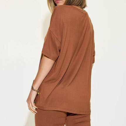 Neck Drop Shoulder T-Shirt and Shorts Set - MimiStylez