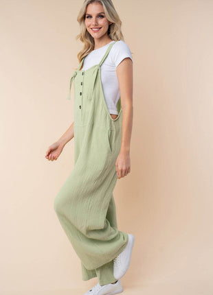 White Birch Texture Sleeveless Wide Leg Jumpsuit - MimiStylez