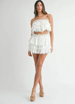 MABLE Ruffle Layered Crop Top and Mini Skirt Set - MimiStylez
