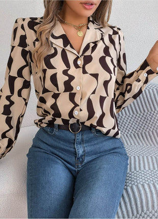 Printed Button Up Long Sleeve Shirt - MimiStylez