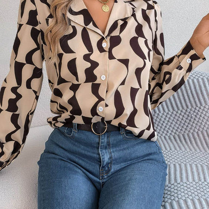 Printed Button Up Long Sleeve Shirt - MimiStylez
